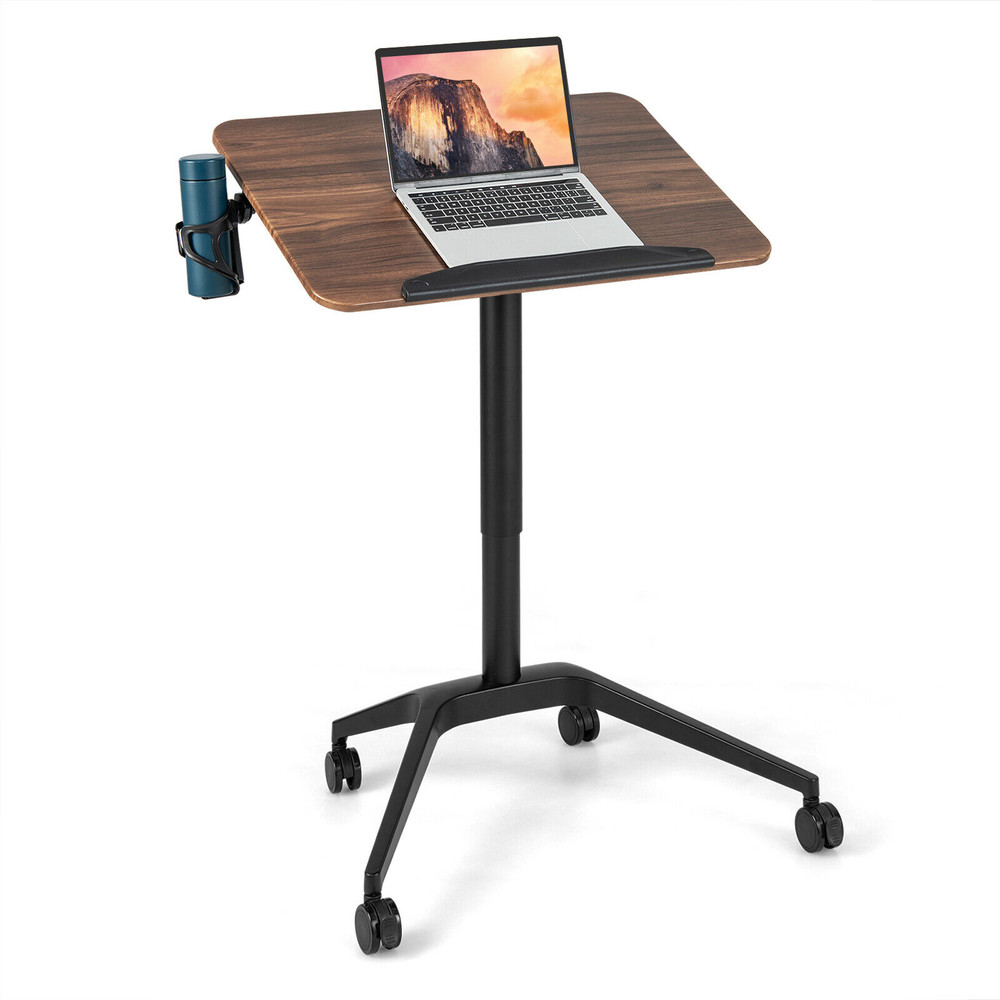 Adjustable Standing Desk with Wheels Gas Spring Lift,30 Tilt Desktop,Cast Aluminum Frame Ideal for Work,Study &Ergonomic