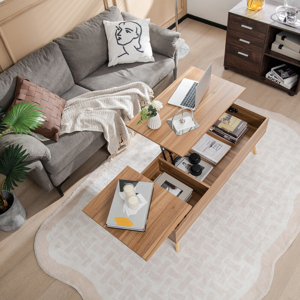 Coffee Table with 2 Hidden Compartments Split Design, Pneumatic Lift Mechanism, Multi Functional Storage for Living Room