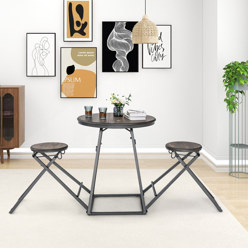 Foldable Dining Table Set, 2 Stools Attached, Compact Design for Small Spaces, 110 lbs Capacity Table & 330 lbs Stools