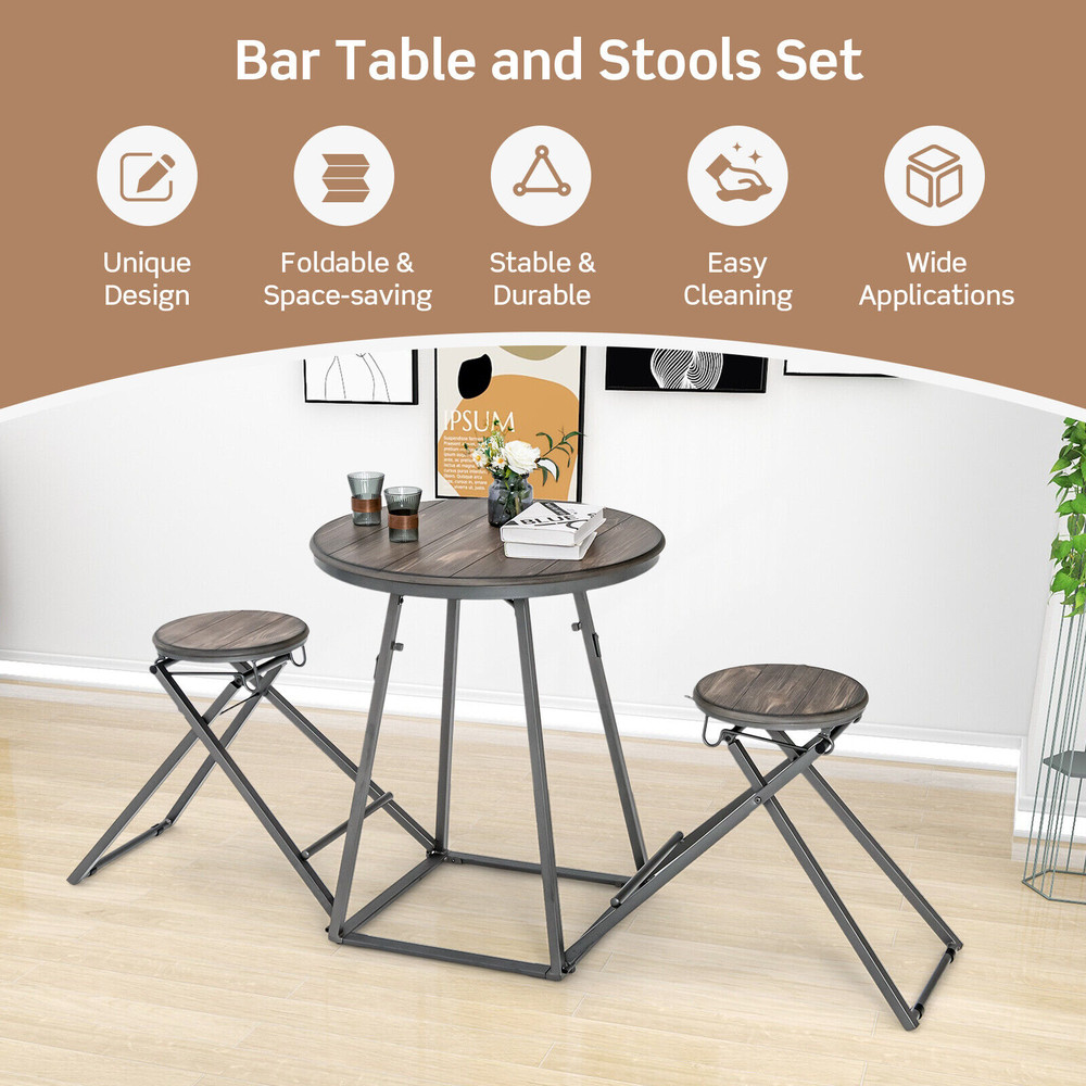 Foldable Dining Table Set, 2 Stools Attached, Compact Design for Small Spaces, 110 lbs Capacity Table & 330 lbs Stools