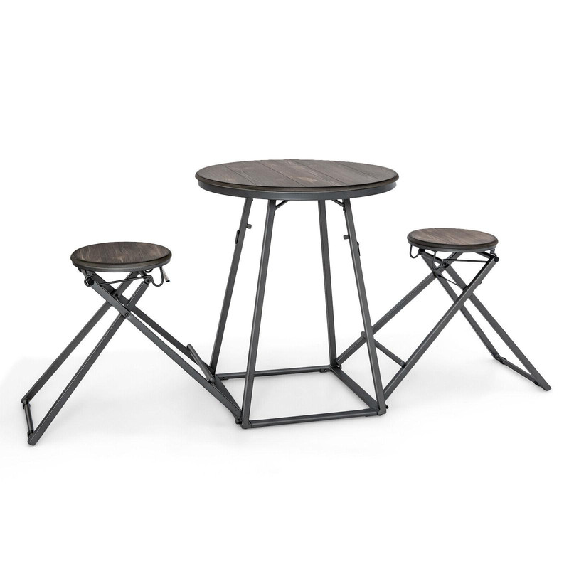 Foldable Dining Table Set, 2 Stools Attached, Compact Design for Small Spaces, 110 lbs Capacity Table & 330 lbs Stools