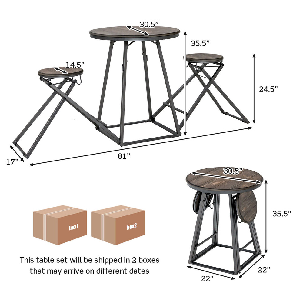 Foldable Dining Table Set, 2 Stools Attached, Compact Design for Small Spaces, 110 lbs Capacity Table & 330 lbs Stools