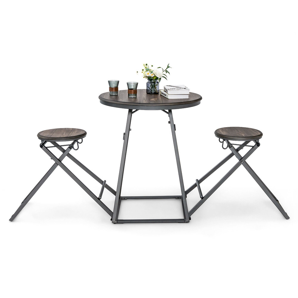 Foldable Dining Table Set, 2 Stools Attached, Compact Design for Small Spaces, 110 lbs Capacity Table & 330 lbs Stools