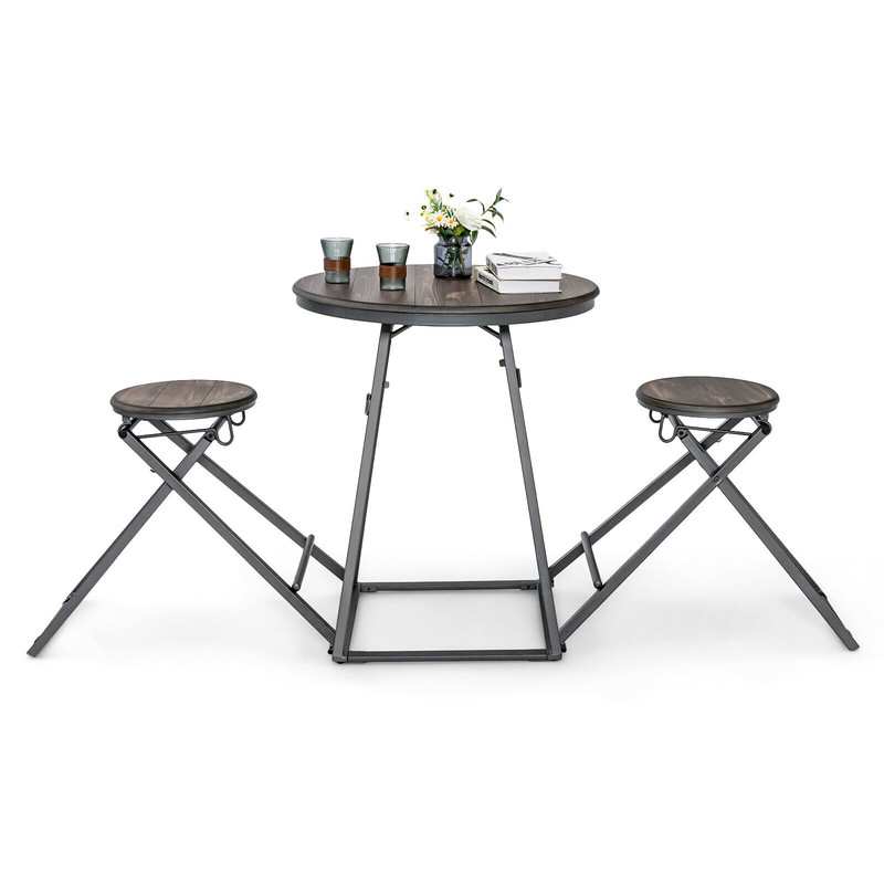 Foldable Dining Table Set, 2 Stools Attached, Compact Design for Small Spaces, 110 lbs Capacity Table & 330 lbs Stools
