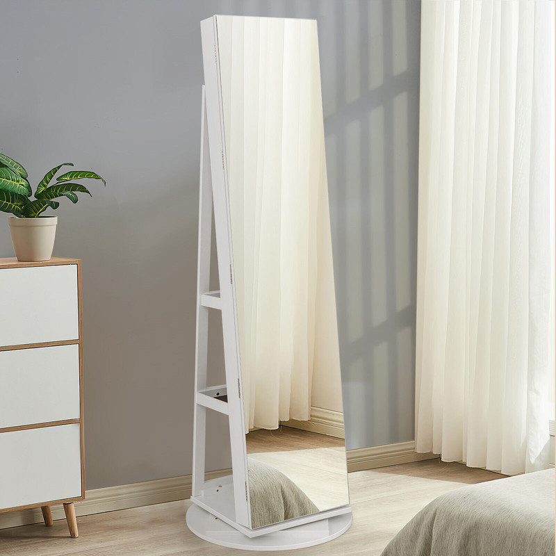 Lockable Rotating Jewelry Cabinet Armoire With FullLength Mirror Makeup Tray  LED Lighting In Color 3