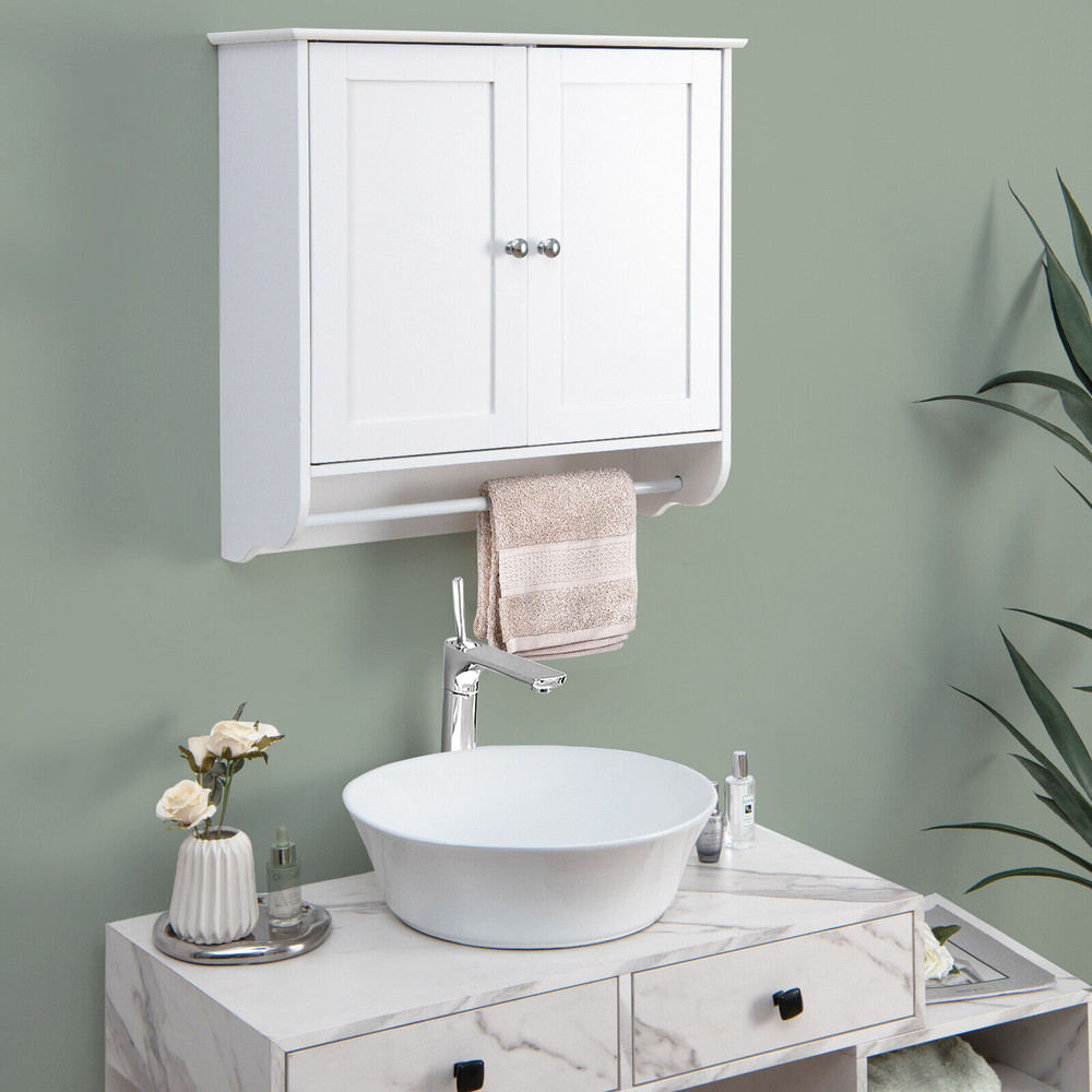 Wall Mounted Bathroom Storage Medicine Cabinet With Towel Bar SpaceSaving White MDF Organizer With  1