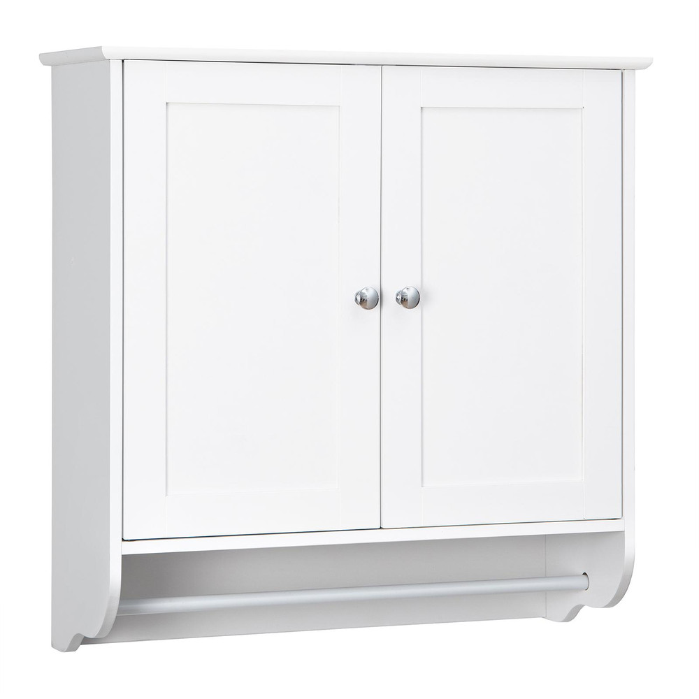 Wall Mounted Bathroom Storage Medicine Cabinet With Towel Bar SpaceSaving White MDF Organizer With  0