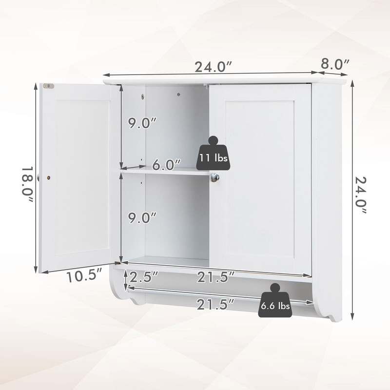Wall Mounted Bathroom Storage Medicine Cabinet With Towel Bar SpaceSaving White MDF Organizer With  7