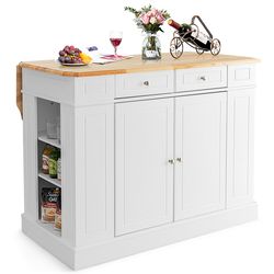 multifunctional kitchen island with storage, drop leaf wood top & adjustable shelves, ideal for compact modern kitchens