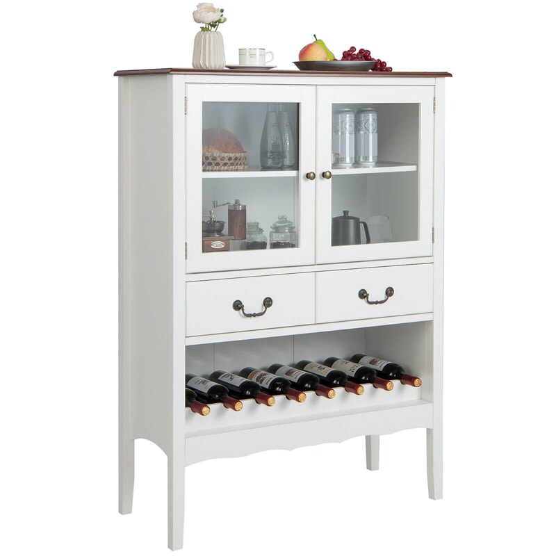 Sideboard Buffet Cabinet With Tempered Glass Doors Drawers Wine Rack Stylish Wood Storage Cupboard 7