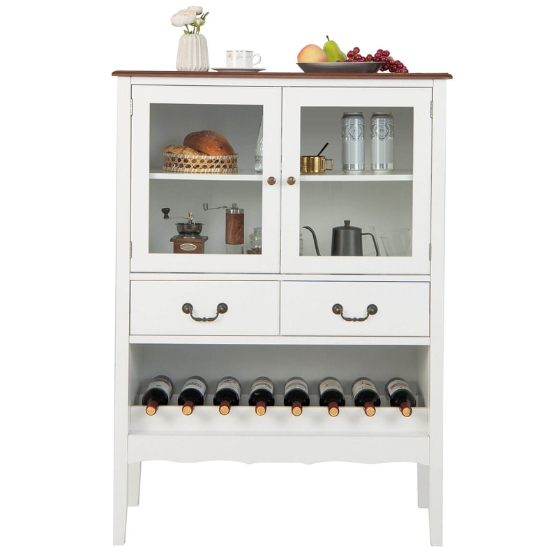 Sideboard Buffet Cabinet With Tempered Glass Doors Drawers Wine Rack Stylish Wood Storage Cupboard 5