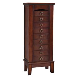 vintage wooden large capacity jewelry storage cabinet with drawers, flip-top vanity mirror & side necklace organizer