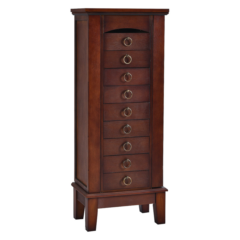 Vintage Wooden Large Capacity Jewelry Storage Cabinet With Drawers FlipTop Vanity Mirror  Side Neck 0