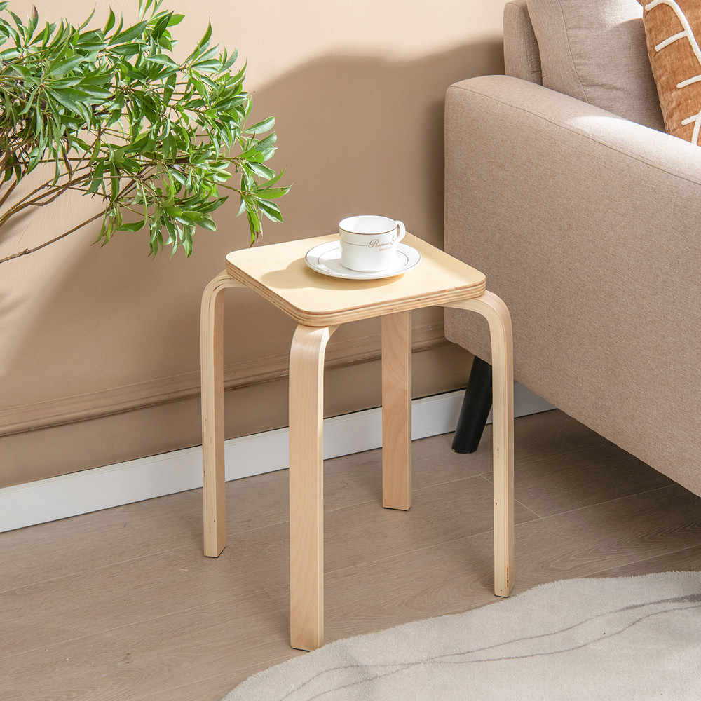 Stackable Stools Set Of 4 With Square Top Rounded Corners SpaceSaving Bentwood Design 0