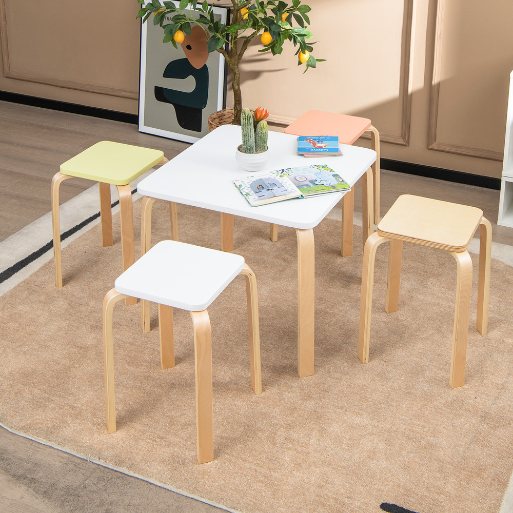 Stackable Stools Set Of 4 With Square Top Rounded Corners SpaceSaving Bentwood Design 2