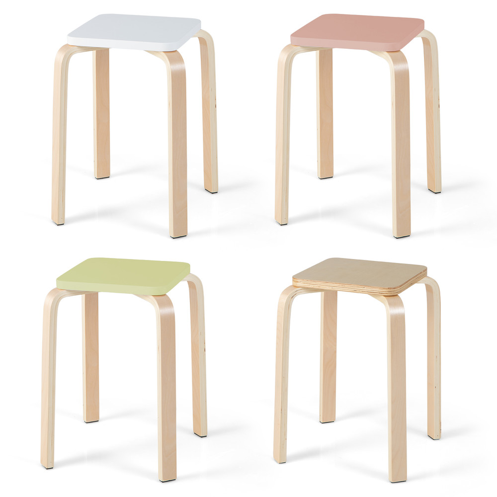 Stackable Stools Set Of 4 With Square Top Rounded Corners SpaceSaving Bentwood Design 6