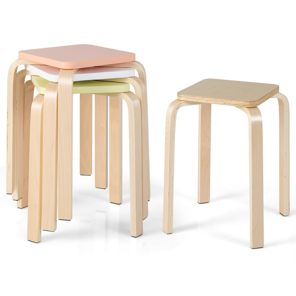 Stackable Stools Set Of 4 With Square Top Rounded Corners SpaceSaving Bentwood Design 7