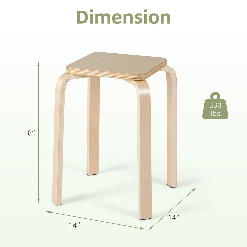 Stackable Stools Set Of 4 With Square Top Rounded Corners SpaceSaving Bentwood Design 5