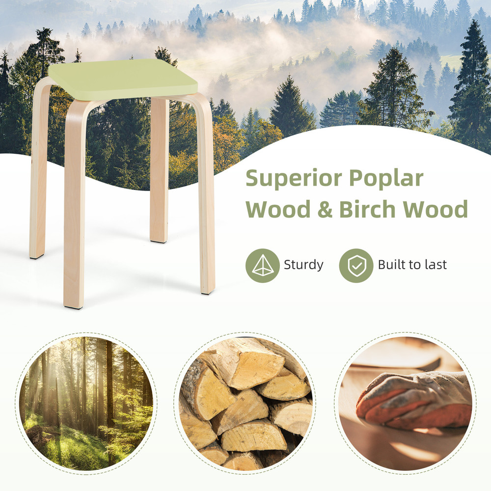 Stackable Stools Set Of 4 With Square Top Rounded Corners SpaceSaving Bentwood Design 4