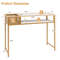 Stylish Faux Marble Console Table with Wire Basket for Entryway, Gold & White Modern Design