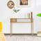Stylish Faux Marble Console Table with Wire Basket for Entryway, Gold & White Modern Design