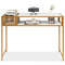Stylish Faux Marble Console Table with Wire Basket for Entryway, Gold & White Modern Design