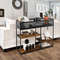 4-Tier Industrial Console Table with Wire Basket and Shelf – Sturdy Storage for Living Room, Kitchen & Entryway