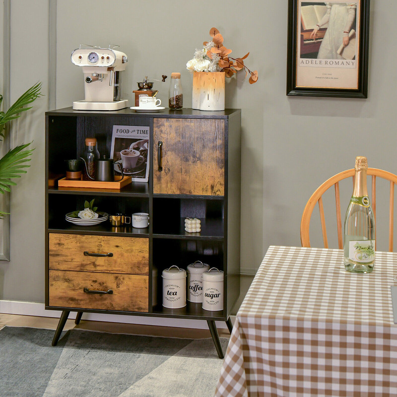 Industrial Buffet Sideboard Kitchen Cupboard with Cubbies & Drawers – Modern Storage Cabinet