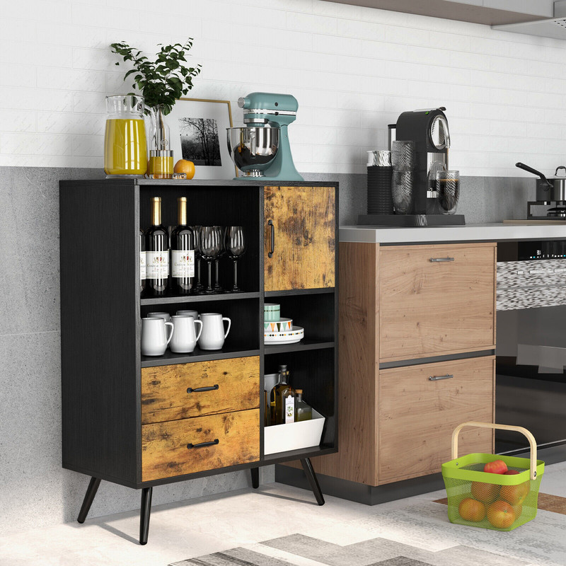 Industrial Buffet Sideboard Kitchen Cupboard with Cubbies & Drawers – Modern Storage Cabinet