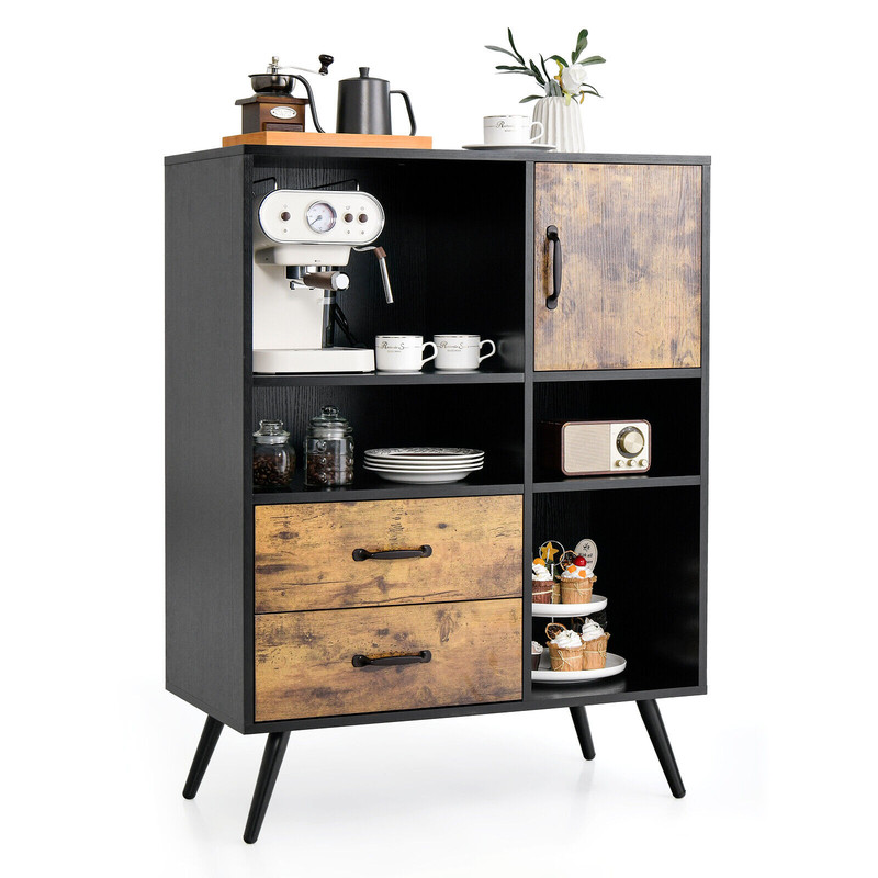 Industrial Buffet Sideboard Kitchen Cupboard with Cubbies & Drawers – Modern Storage Cabinet