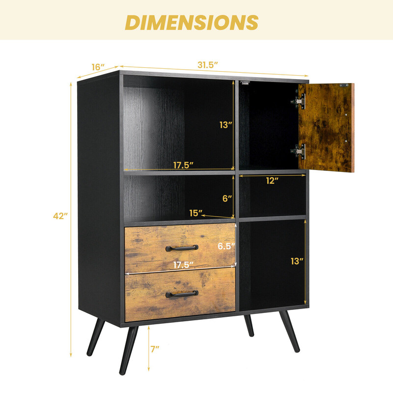 Industrial Buffet Sideboard Kitchen Cupboard with Cubbies & Drawers – Modern Storage Cabinet