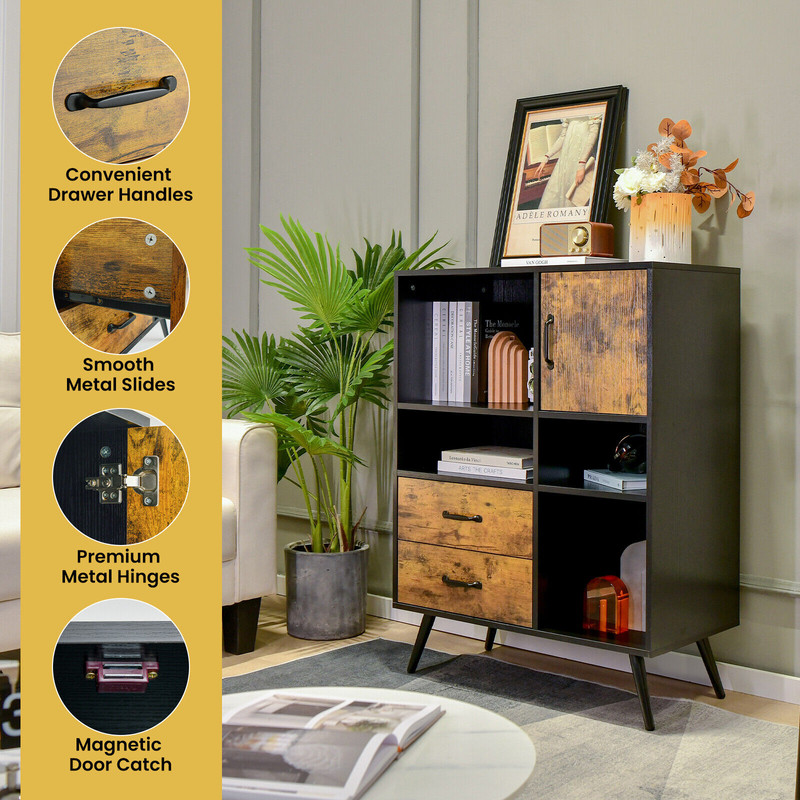 Industrial Buffet Sideboard Kitchen Cupboard with Cubbies & Drawers – Modern Storage Cabinet