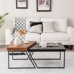 modern coffee table set of 2 with powder-coated metal legs – sturdy & space-saving design
