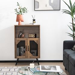 2-door farmhouse kitchen storage bar cabinet with wine rack & glass holder – industrial buffet sideboard for wine & liqu