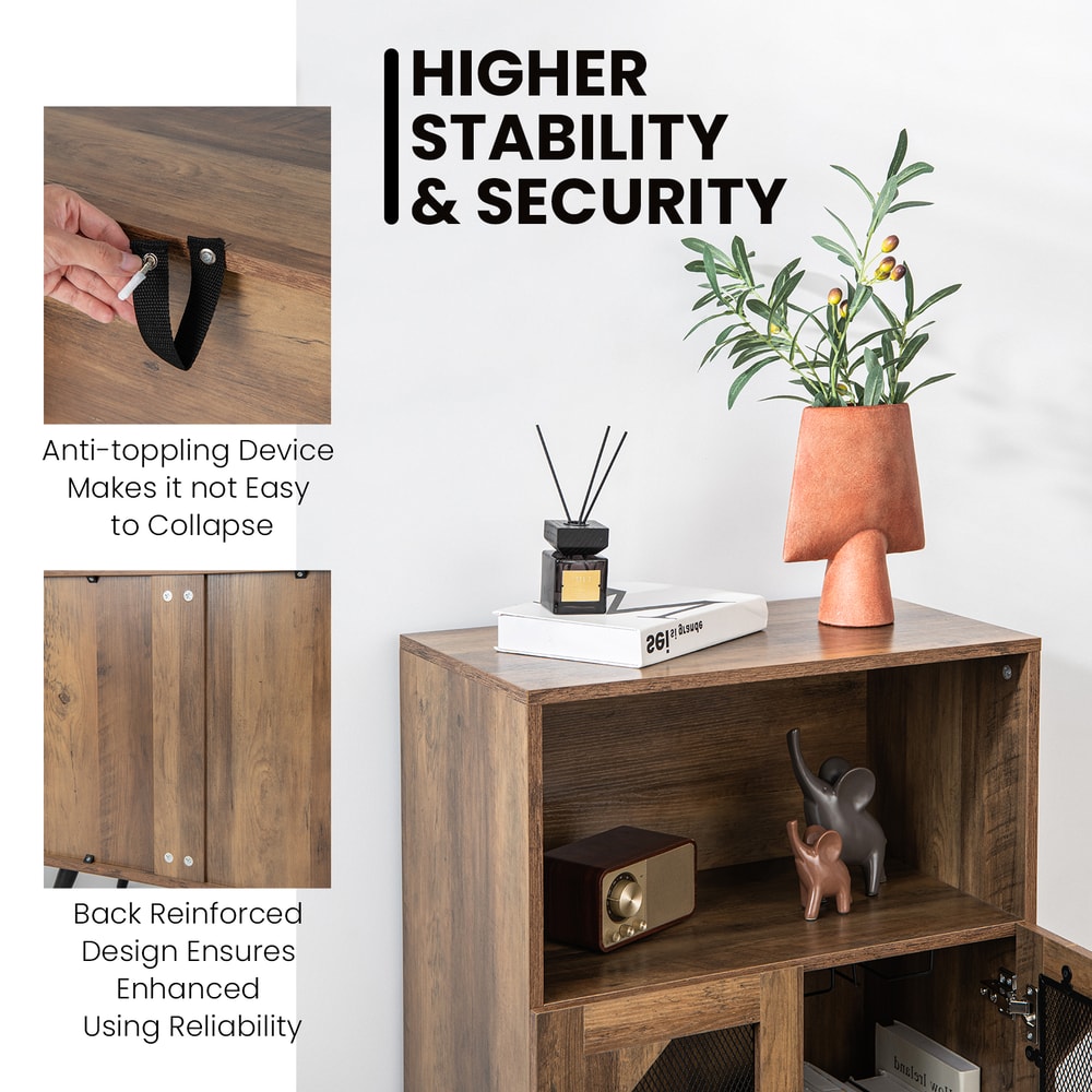 2-Door Farmhouse Kitchen Storage Bar Cabinet with Wine Rack & Glass Holder – Industrial Buffet Sideboard for Wine & Liqu