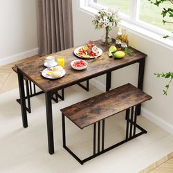 4-piece space-saving dining table set with bench & 2 stools – industrial style for small spaces