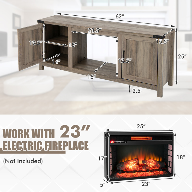 Electric Fireplace TV Stand with Storage Cabinets for TVs up to 70 Inch – Farmhouse Style Entertainment Center