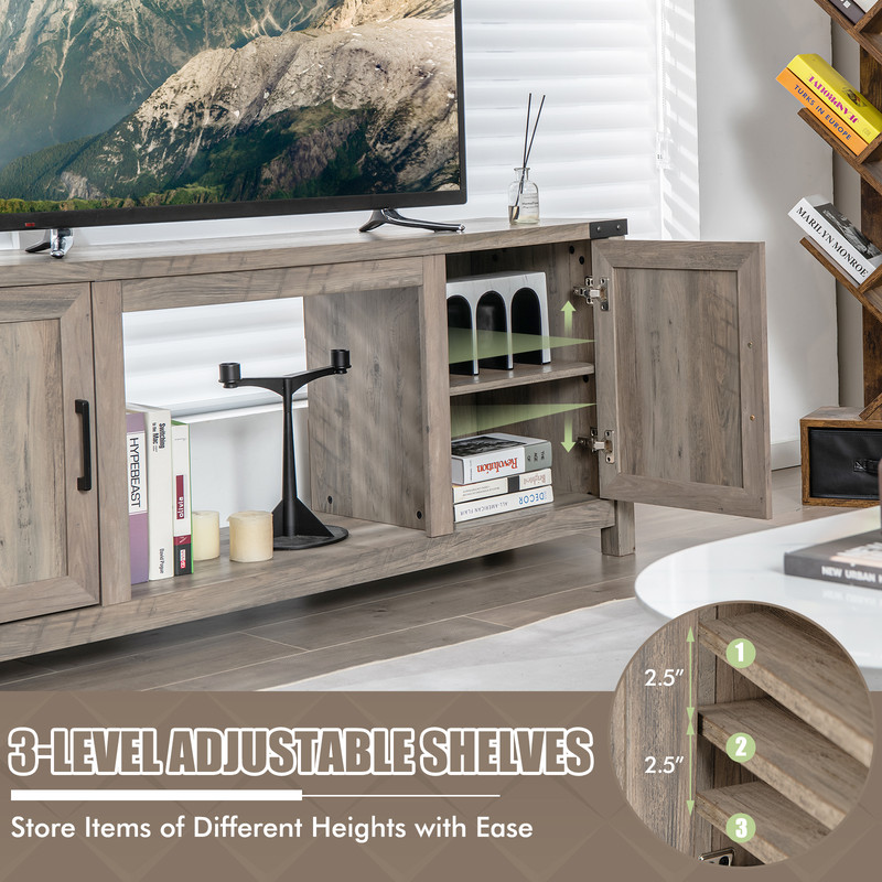 Electric Fireplace TV Stand with Storage Cabinets for TVs up to 70 Inch – Farmhouse Style Entertainment Center