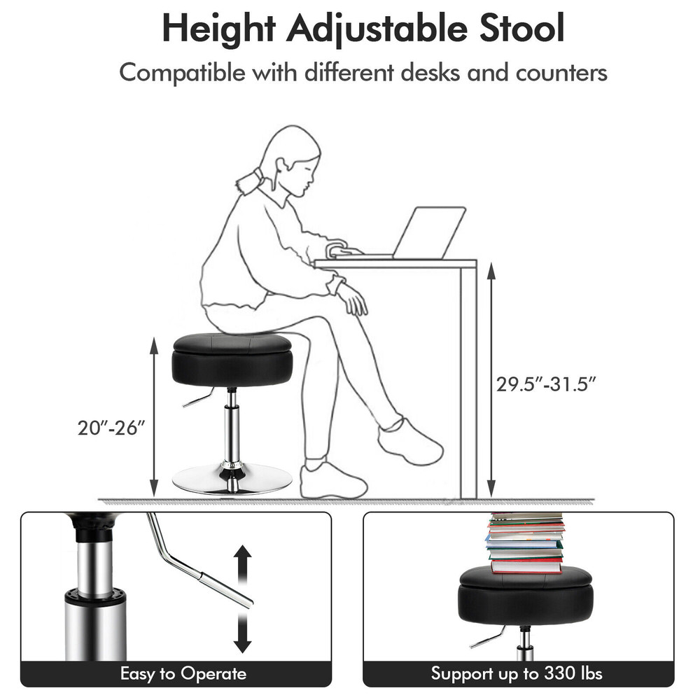 Adjustable 360 Swivel Storage Vanity Stool With Removable Tray Makeup Stool  Side Table 5
