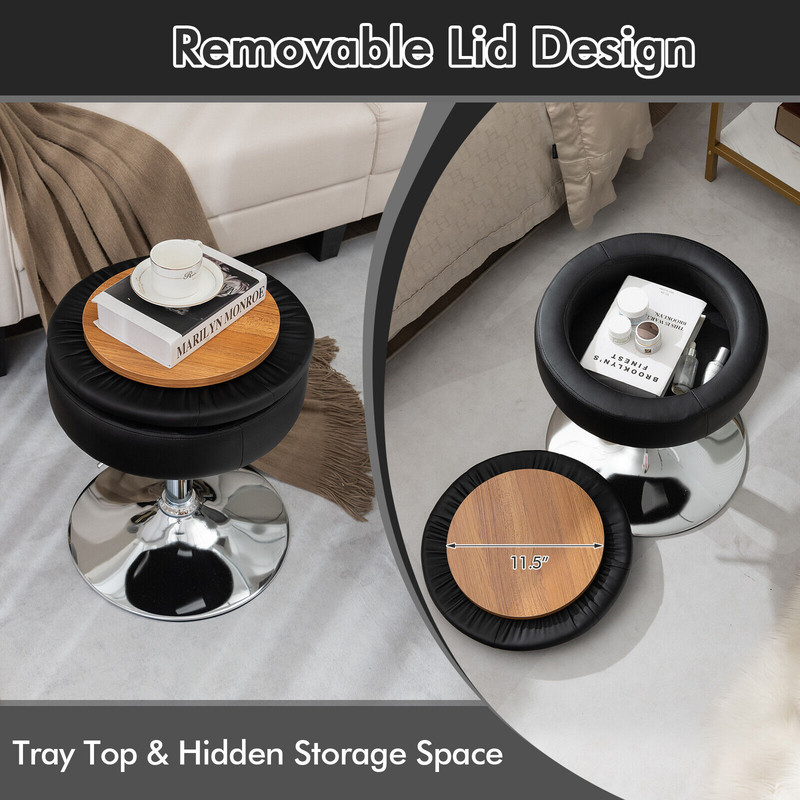 Adjustable 360 Swivel Storage Vanity Stool With Removable Tray Makeup Stool  Side Table 4