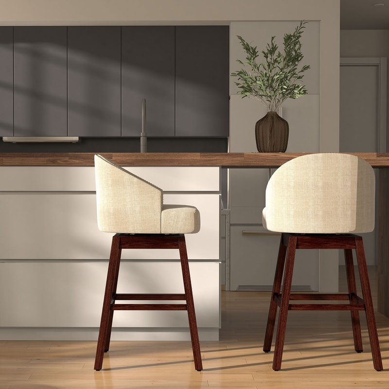 Bar Stools Set Of 2 Swivel Seats With Padded Backrest Rubber Wood Legs Comfortable Counter Height 1