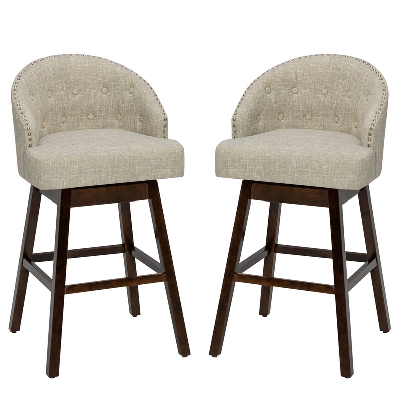 Bar Stools Set Of 2 Swivel Seats With Padded Backrest Rubber Wood Legs Comfortable Counter Height 6