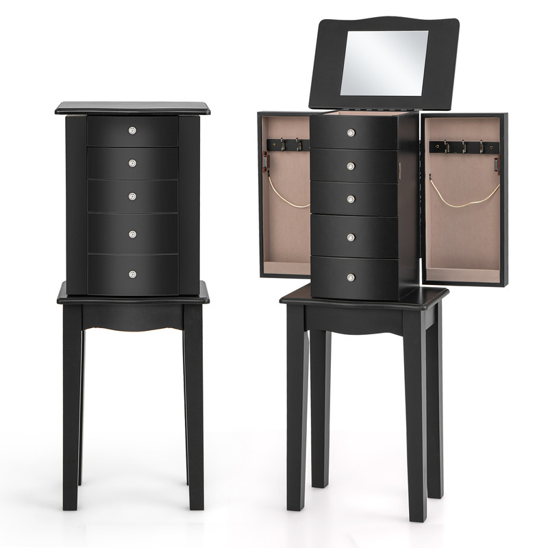 Elegant Jewelry Armoire Top Flip Mirror 4 Drawers  Side Door Storage WallMounted Jewelry Organizer 7