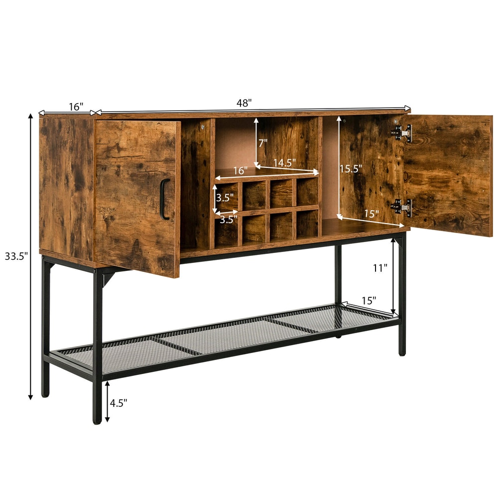 Rustic Industrial Sideboard Kitchen Buffet With 8Bottle Wine Rack 2 Storage Doors Versatile Counte 7