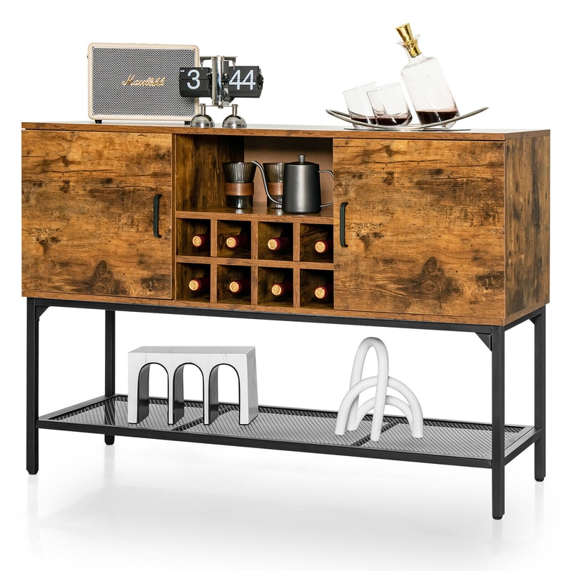 Rustic Industrial Sideboard Kitchen Buffet With 8Bottle Wine Rack 2 Storage Doors Versatile Counte 5