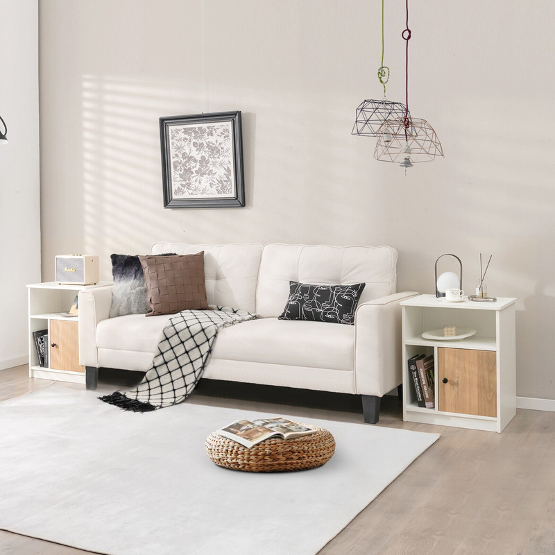 2 Pieces 25 Inch Tall Nightstands with Door and 2 Open Shelves, White, Engineered Wood Storage for Bedroom & Living Room