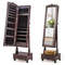 Rolling Floor Standing Mirrored Jewelry Armoire with Lock and Drawers, Secure & Stylish Storage