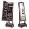 Rolling Floor Standing Mirrored Jewelry Armoire with Lock and Drawers, Secure & Stylish Storage