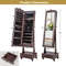 Rolling Floor Standing Mirrored Jewelry Armoire with Lock and Drawers, Secure & Stylish Storage