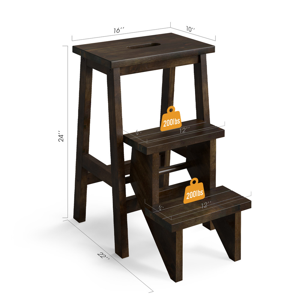 3-in-1 Rubber Wood Step Stool with Convenient Handle, Multi-Functional & Anti-Slip